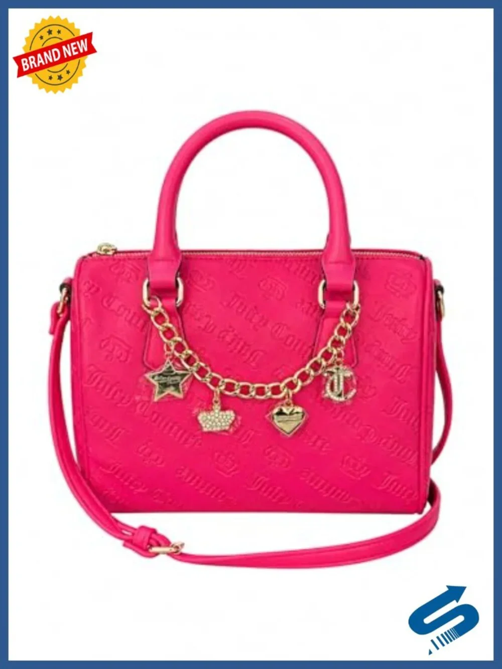 Embossed Logo Satchel Crossbody Handbag with Top Handles & Adjustable Strap